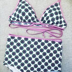 J.Crew Wrap Bikini- White/pink paisley medallion floral print, Top M, Bottom S